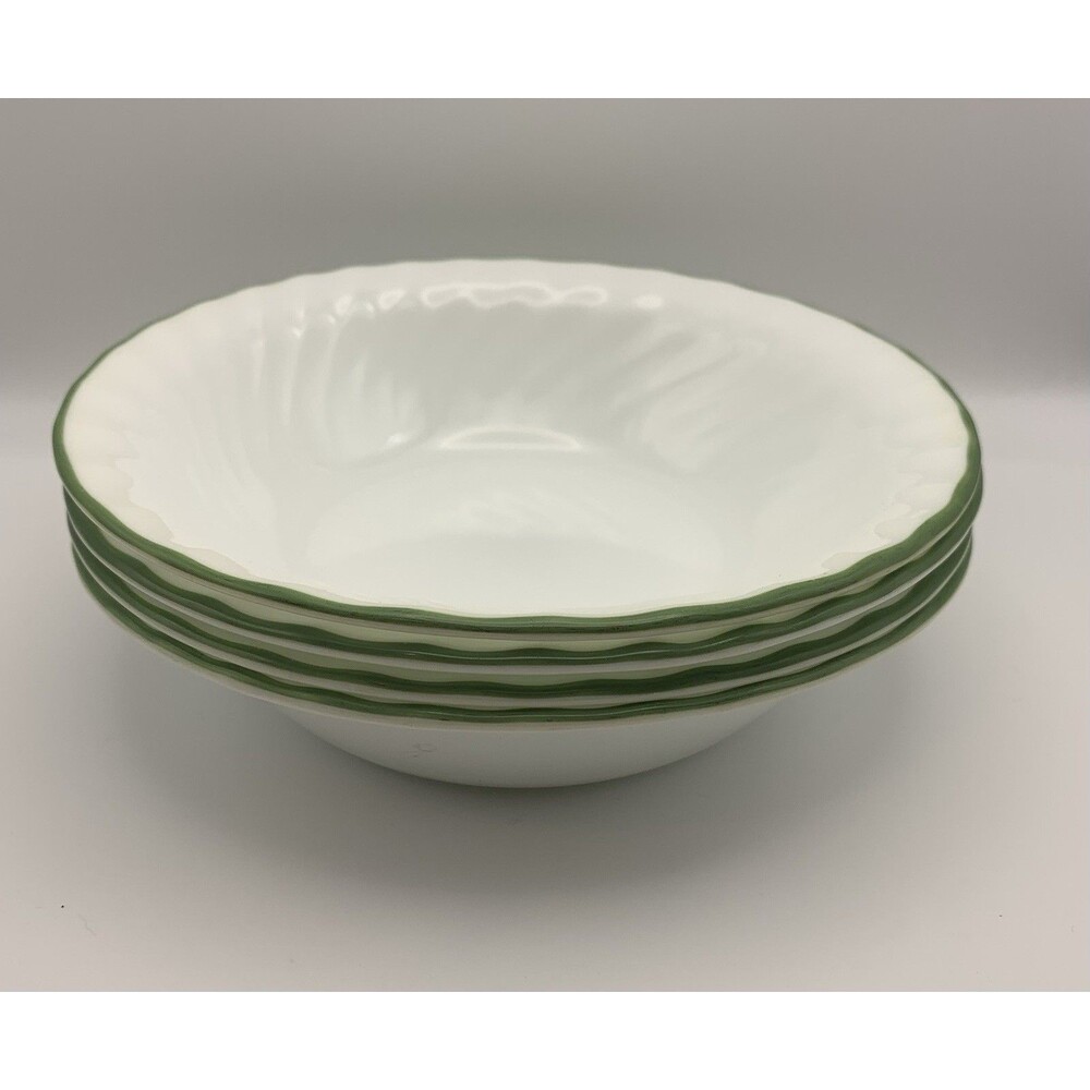 Set of 4 Corelle White With Green Rim 7.25” Soup/Cereal Bowls USA - Picture 5 of 6